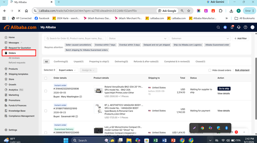 Alibaba order Dashboard