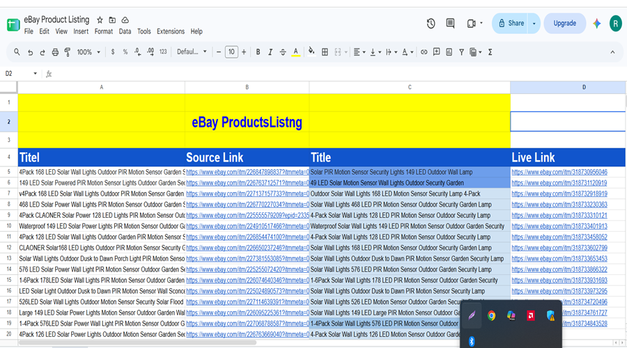 eBay Product Listing WorkSheet